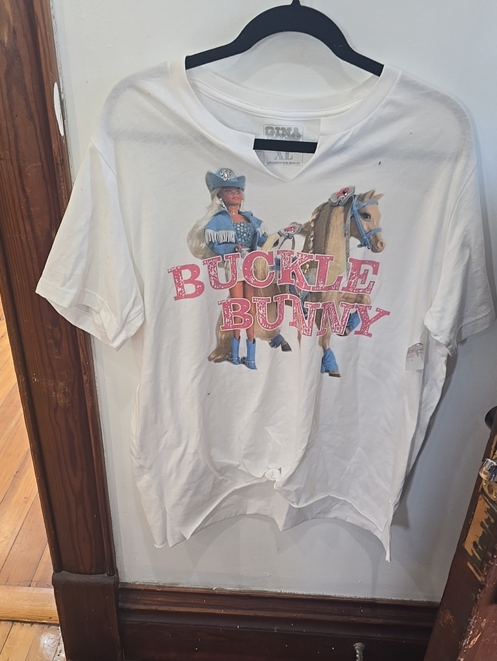 GINA Buckle Bunny Graphic Tee - White with Pink Print